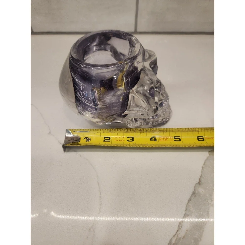 Skull Votive Candle Holder Heavy Glass Smoky Clear Colored Collectible Halloween